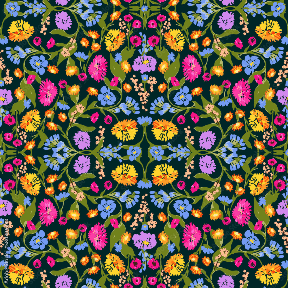 Naklejka premium Intricate ornamental floral pattern in Victorian damask style