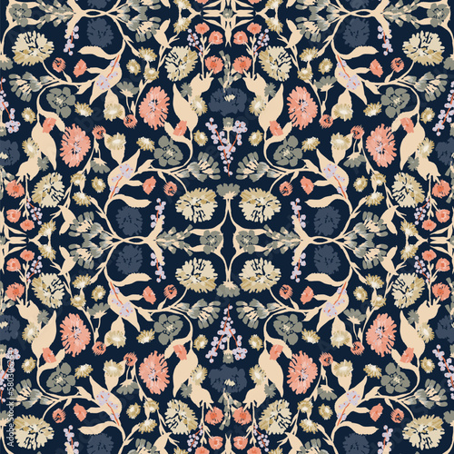 Intricate ornamental floral pattern in Victorian damask style