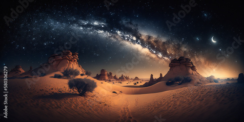 Night scenery galaxy milky way desert wallpaper. Generative ai