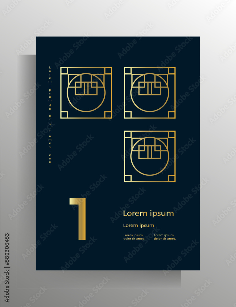 Cover in geometric style. Design templates for books, booklets, brochures, posters, folders, flyers, textbooks. A4 format. Vector pattern with golden lines. Cover in geometric style. Design templates for books, booklets, brochures, posters, folders, flyers, textbooks. A4 format. Vector pattern with golden lines.