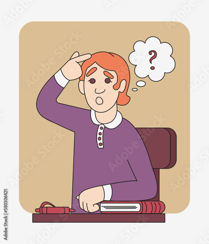 The young man considered the question. Vector color isolated illustration cartoon style.