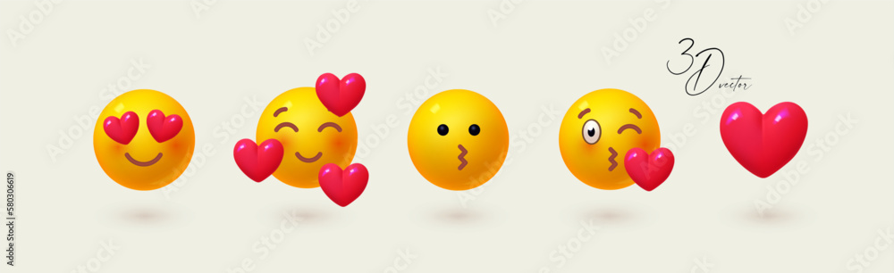 Yellow ball with face set. Emotion expression collection. Love, heart and romantic.