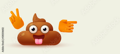 Funny poop showing something, dislike and laughter. emotion expression.