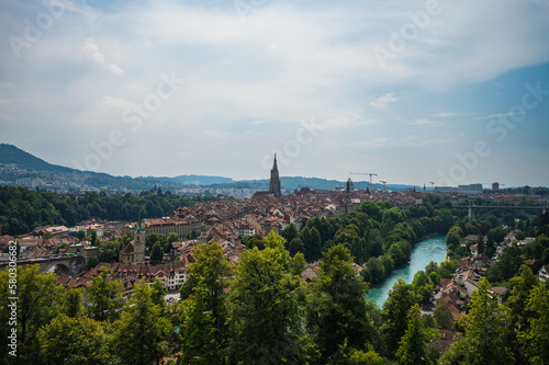 Bern, Switzerland - July 23, 2022 - View of the city of Bern from Rosengarten Park.