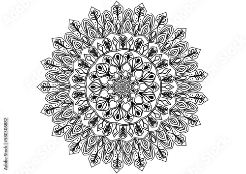 Madala Coloring book. Madala hand drawn doodle mandala with lower for Henna. yoga design, Mehndi,decoration. Coloring book page