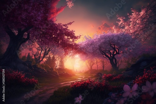 Heavenly Dreamscape of a Springtime Sundown Generative AI