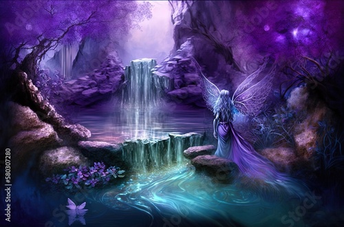 Mystic Streams ~ Swimming Towards Miracles Within an Amethyst Abode Generative AI