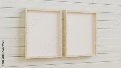 Wall posters realistic frames set,Wooden blank picture frames isolated on white background.