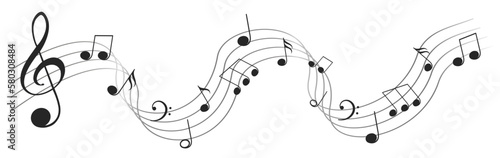 Music notes wave isolated, group musical notes abstract background – vector