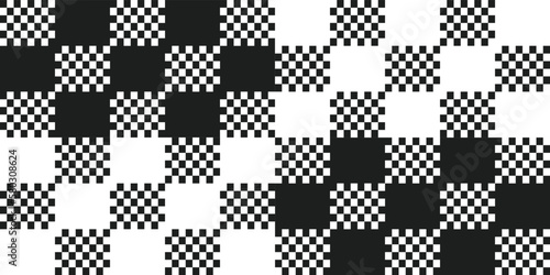 Checkerboard pattern on black and white rectangles. Black and white checkers.