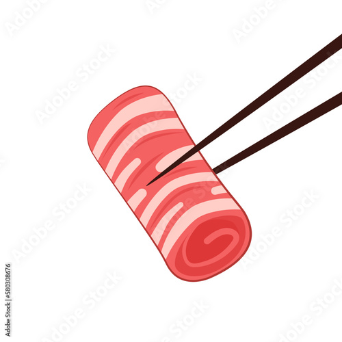 Raw beef slice for hot pot,chinese food. Italian prosciutto crudo or spanish jamon. Jerked meat, isolated on white background.