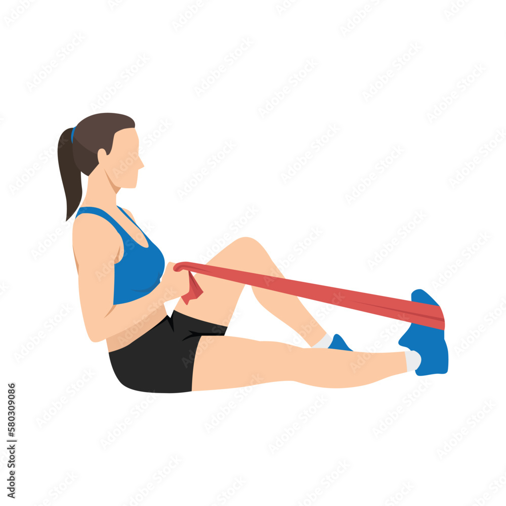 Woman doing resistance band calf stretch Vector Image