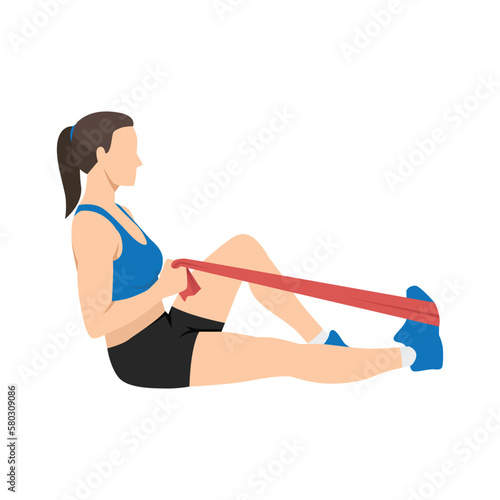 Woman doing resistance band calf stretch. Flat vector illustration isolated on white background