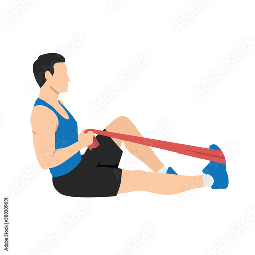 Man doing resistance band calf stretch. Flat vector illustration isolated on white background