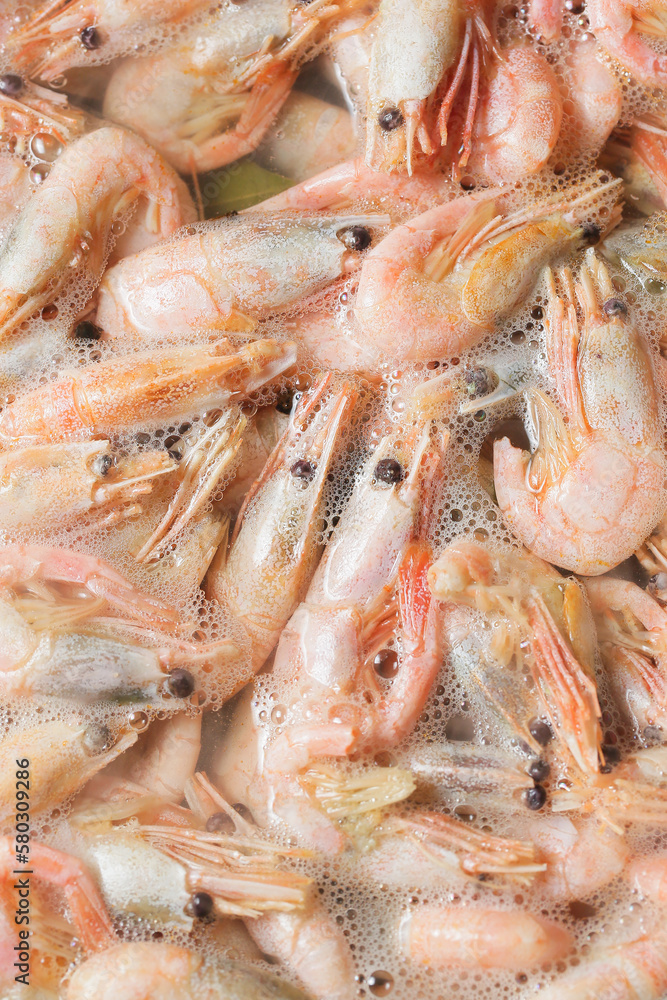fresh shrimps are cooked in brine