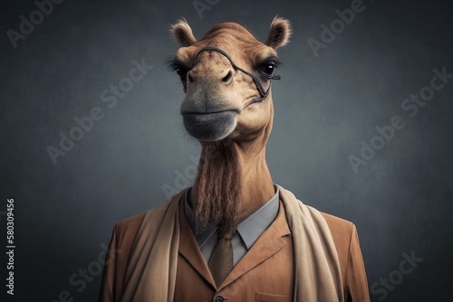 Portrait of a camel in a formal business suit, generative ai	