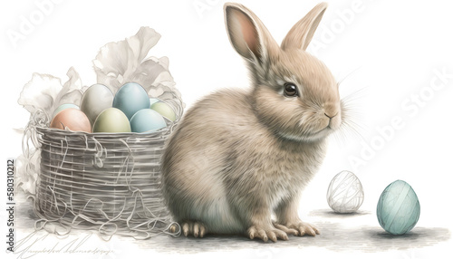 Easter rabbit bunny cute eggs basket AI Drawing © Sander