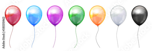 Set colored helium fly balloons isolated, collection balloons - stock vector