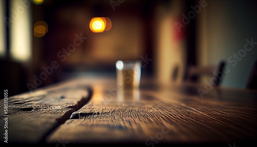 Old wooden table, shallow depth of field, generative ai