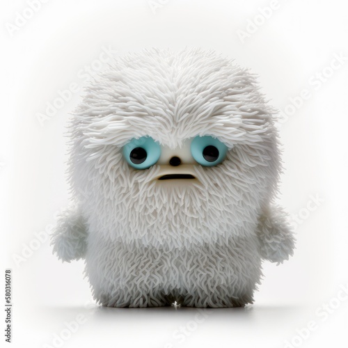 Adorable rubber and plastic yeti sasquatch figurine toy isolated on a white background, generative ai photo