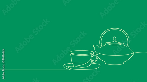 Single continuous line art. Coffee cup tea cup morning cafe hot drink silhouette concept design one sketch outline drawing vector illustration