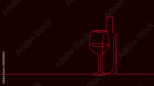 One line continuous vine bottle flass symbol concept. Silhouette of alcoholic drink vermouth. Digital white single line sketch drawing vector illustration