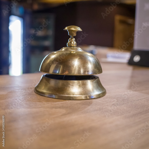 table metal bell on the bar counter