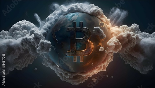 Bitcoin and Earth. Created with generative Ai technology.