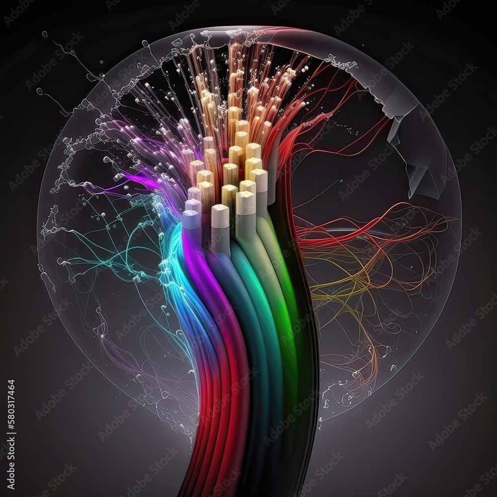 This closeup view of a fiber optic cable sliced open reveals the
