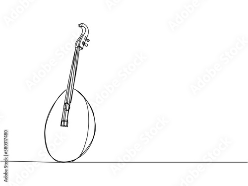 Kobza one line art. Continuous line drawing of music, instrument, folk, musical, ukrainian, culture, acoustic, ethnic, lute, kobza, traditional, mandolin, string