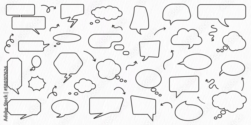 Fototapeta premium Vector blank empty chat bubble line drawing vector illustration on white background