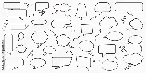 Vector blank empty chat bubble line drawing vector illustration on white background