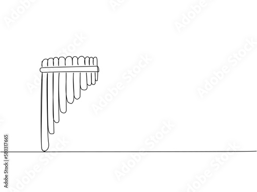 Pan flute one line art. Continuous line drawing of culture  folk  wind  whistle  indian  america  latin  tube  panflute  vintage  panpipes  music  horn  bamboo Hand drawn vector illustration