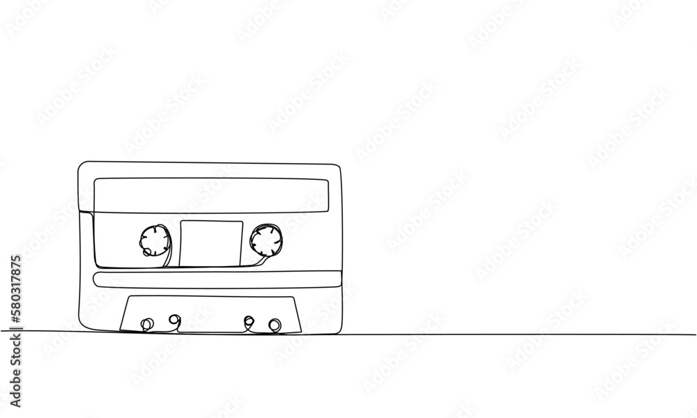 Audio cassette, tape one line art. Continuous line drawing of play, tape, song, cassette, audio, fix, group, classic, music, multimedia, strip, retro, reel, vintage, nostalgia, 80s, disco, 90s Audio cassette, tape one line art. Continuous line drawing of play, tape, song, cassette, audio, fix, group, classic, music, multimedia, strip, retro, reel, vintage, nostalgia, 80s, disco, 90s
