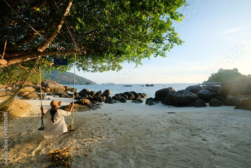 Asia woman at Lipe island, Satun, Thailand, beautiful beach