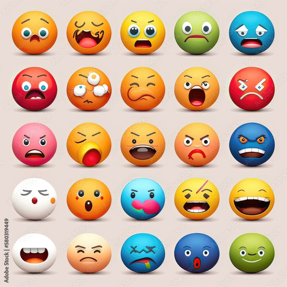 Fototapeta premium A classic and timeless set of emoji icons, with traditional and recognizable designs that convey a sense of nostalgia and familiarity, social media experience. Ai
