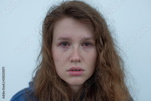 Obraz na plátně Portrait of sad depressed upset young desperate woman, crying girl with red tearful eyes with tears