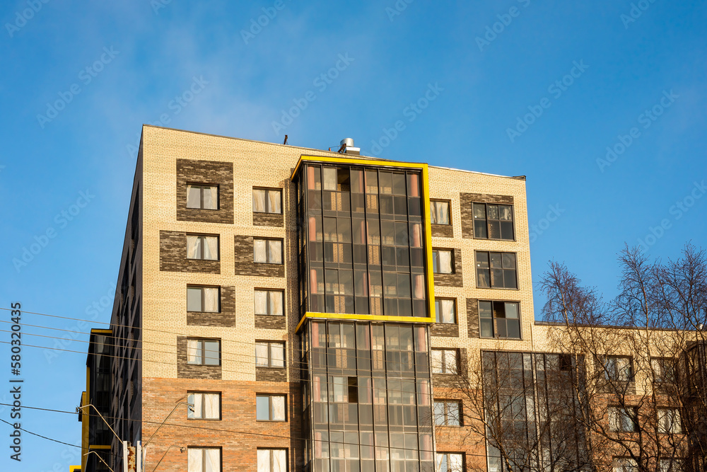 modern residential building on a blue sky background