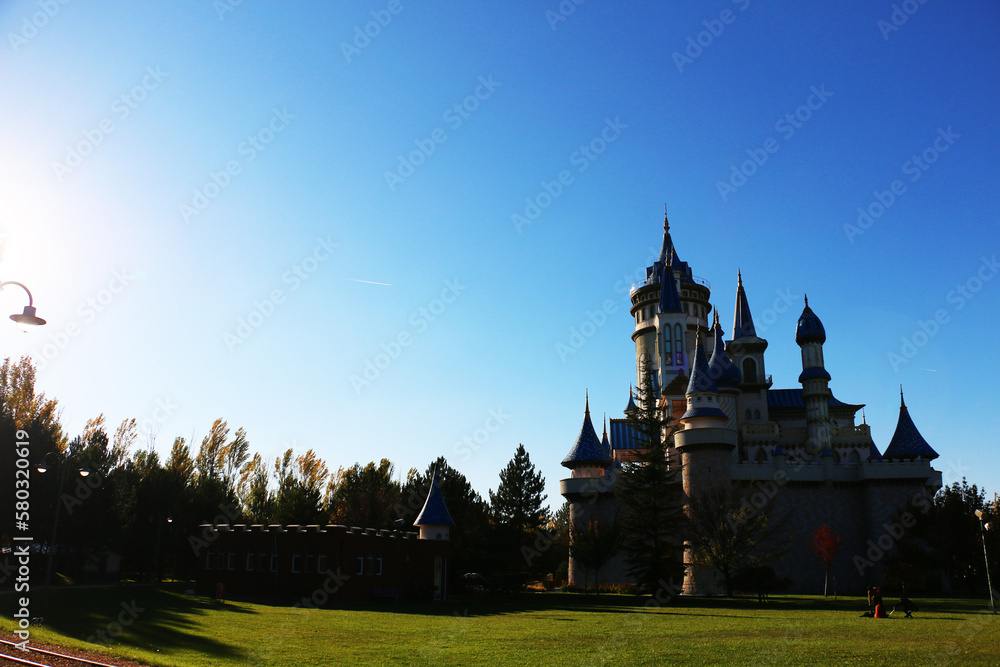 selective focus: Fairytale Castle in Sazova Park (Science Art and Culture Park) in Eskisehir, Turkey.