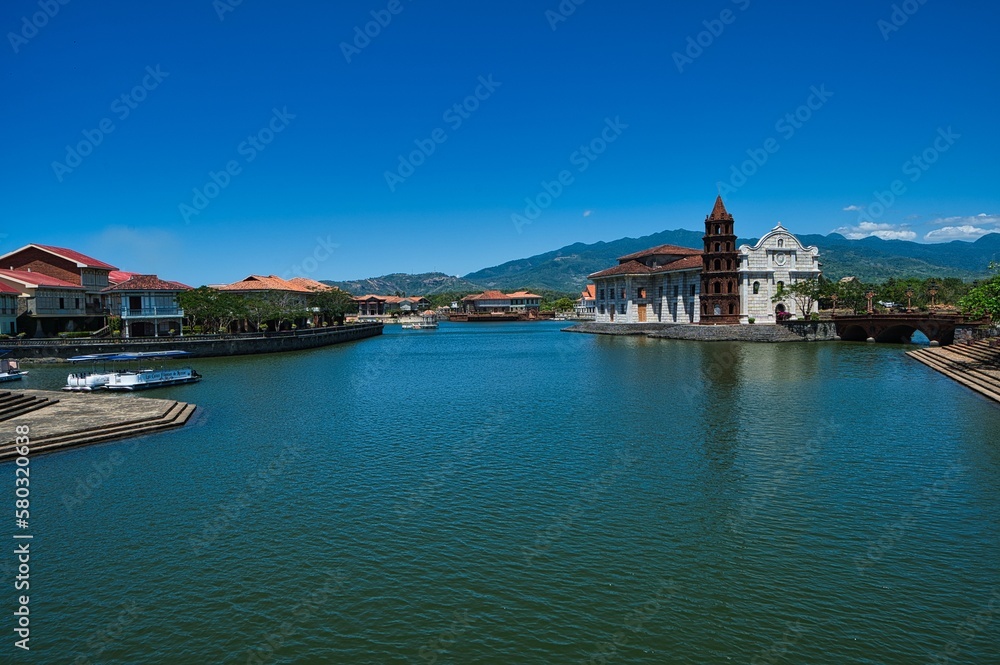 Historical and old town landscape view of the Philippines under the blue sky