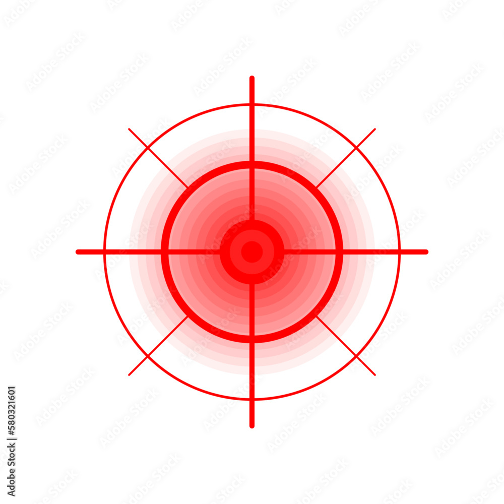 Pain red circle icon. Ache point target radial logo. Vector pain. Ache circle sign for painkiller medicine Pain red circle icon. Ache point target radial logo. Vector pain. Ache circle sign for painkiller medicine