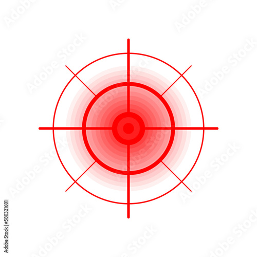 Pain red circle icon. Ache point target radial logo. Vector pain. Ache circle sign for painkiller medicine