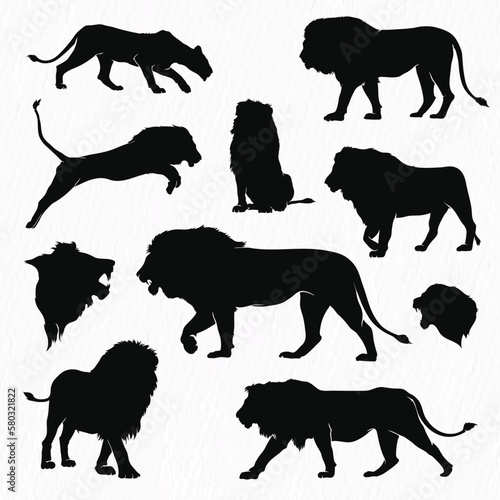 Vector collection of lion silhouettes set. vector illustration lion shape shadow isolated on white background 