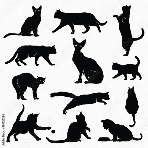 Vector collection of cat silhouettes set. vector illustration cat shape shadow isolated on white background 