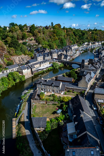 Breton Village Dinan With Half-Timbered Houses And River La Rance In Department Ille et Vilaine In Brittany, France
