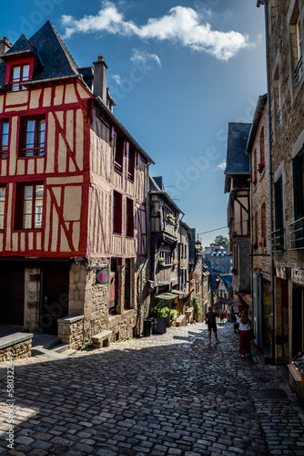 Breton Village Dinan With Narrow Alleys And Half-Timbered Houses In Department Ille et Vilaine In Brittany  France
