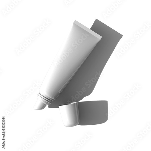 white lip gloss open tube top view isolated with long shadow transparent