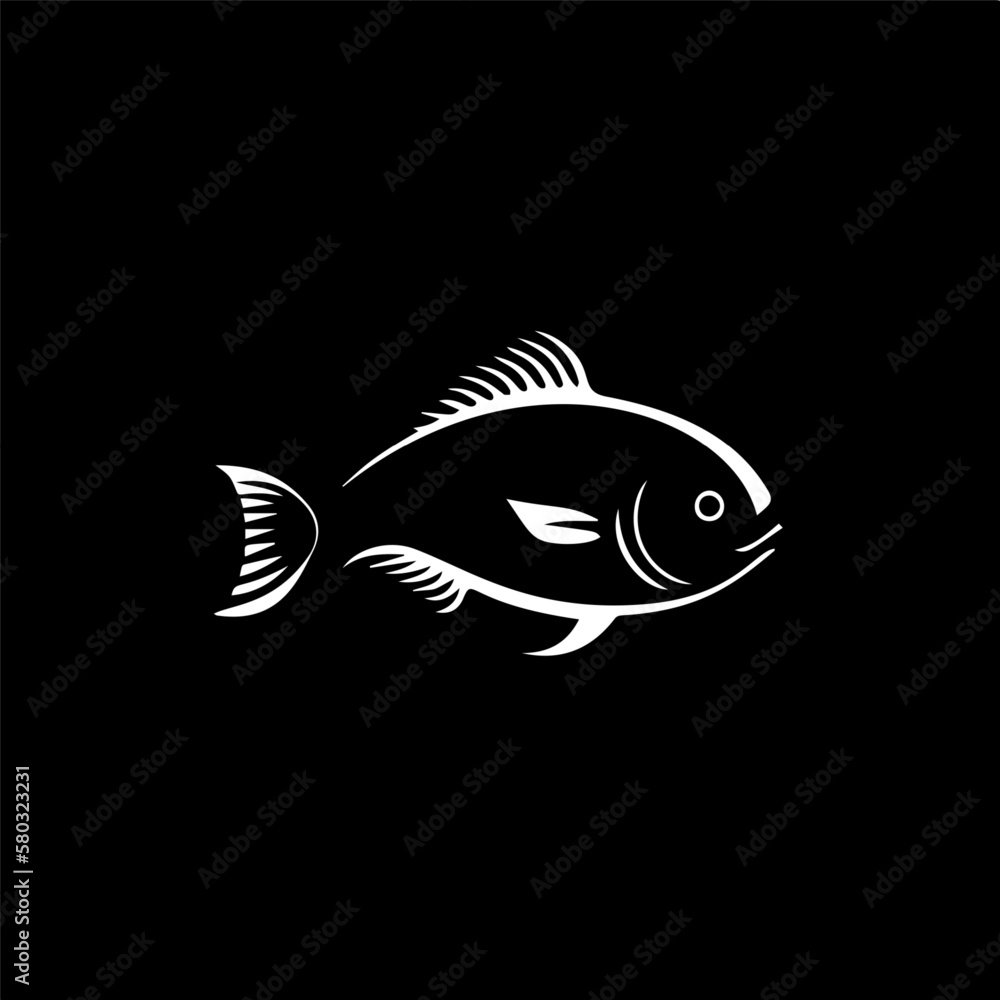 Minimalistic logo template, white icon of fish silhouette on black