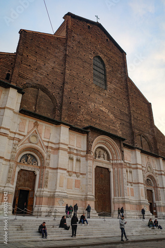 Bologna, Italy - 16 Nov 2022: Basilica di san Petronio in Piazza Maggiore, Bologna, capital of the Emilia Romagna Region