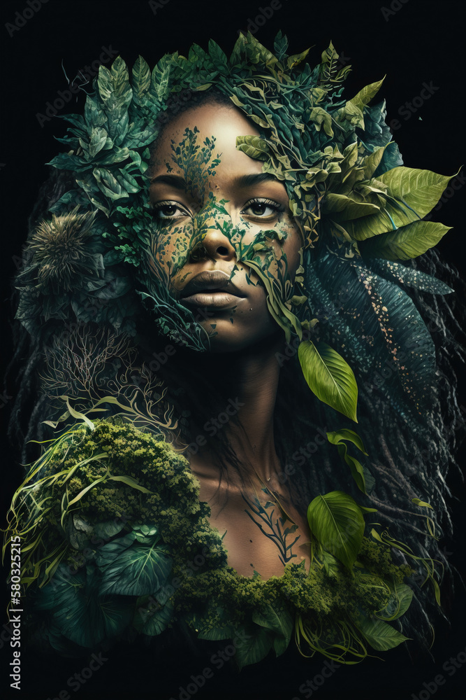 Dryad Woman made of plants and vegetation. Earth day, ecology illustration generative ai Dryad Woman made of plants and vegetation. Earth day, ecology illustration generative ai